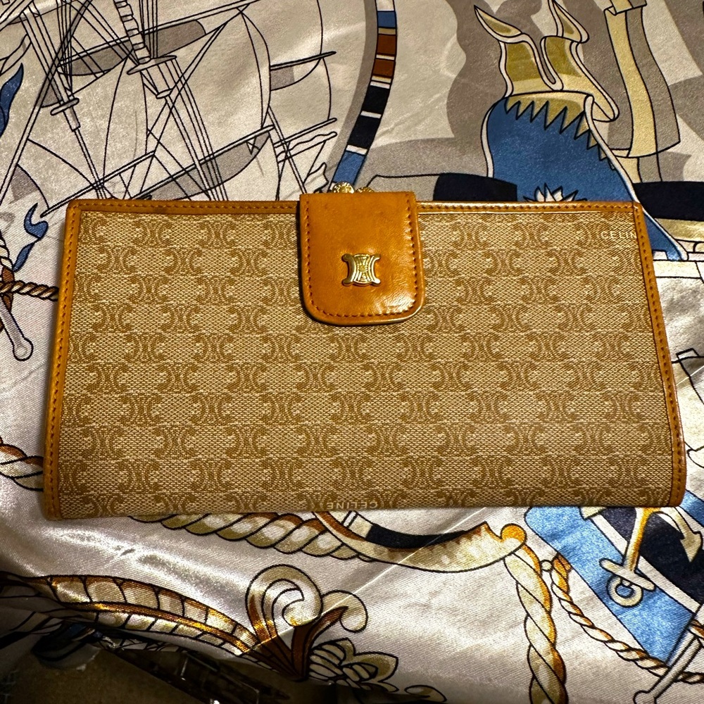 Celine Brown Tan Triomphe Canvas Continental Wallet